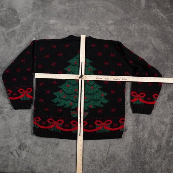 VTG Adele Sweater Womens Large? 42" Black Green Red Ugly Christmas Tree July Bow - Picture 9 of 9